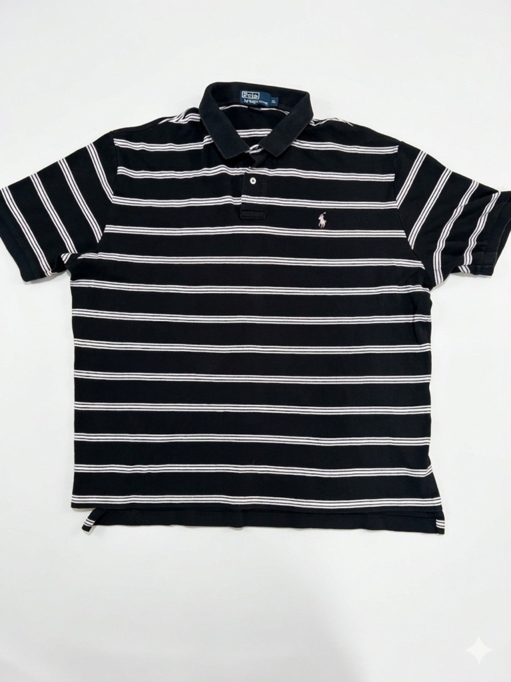 Polo by Ralph Lauren Black with White Stripe Cotton Polo Size XL